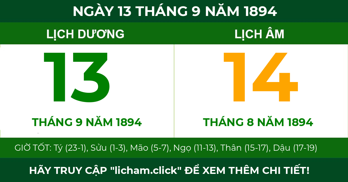 lịch âm ngày 13 tháng 9 năm 1894