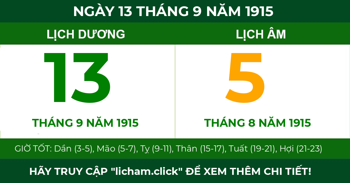 lịch âm ngày 13 tháng 9 năm 1915