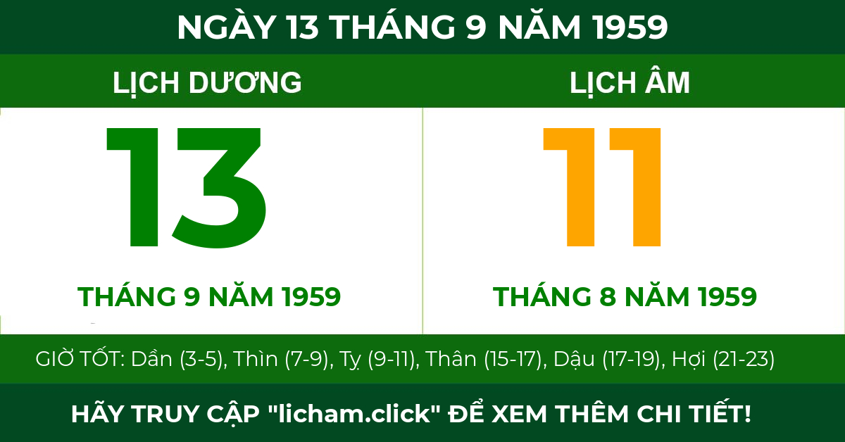 lịch âm ngày 13 tháng 9 năm 1959