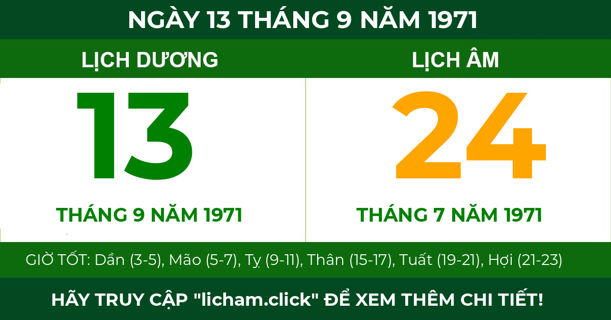 lịch âm ngày 13 tháng 9 năm 1971