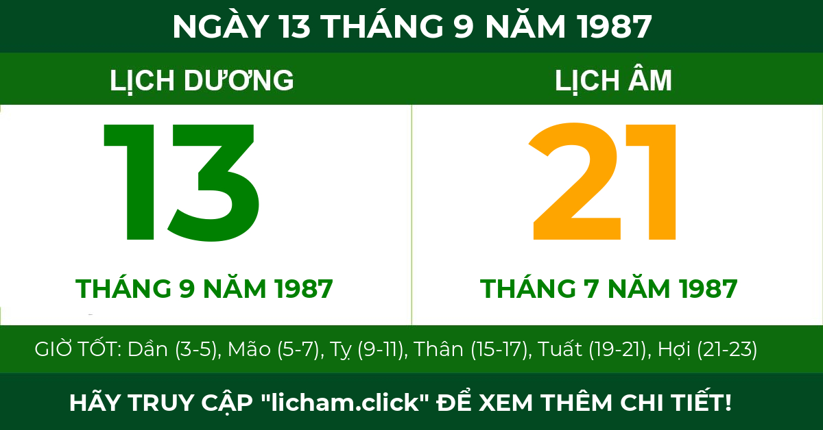 lịch âm ngày 13 tháng 9 năm 1987