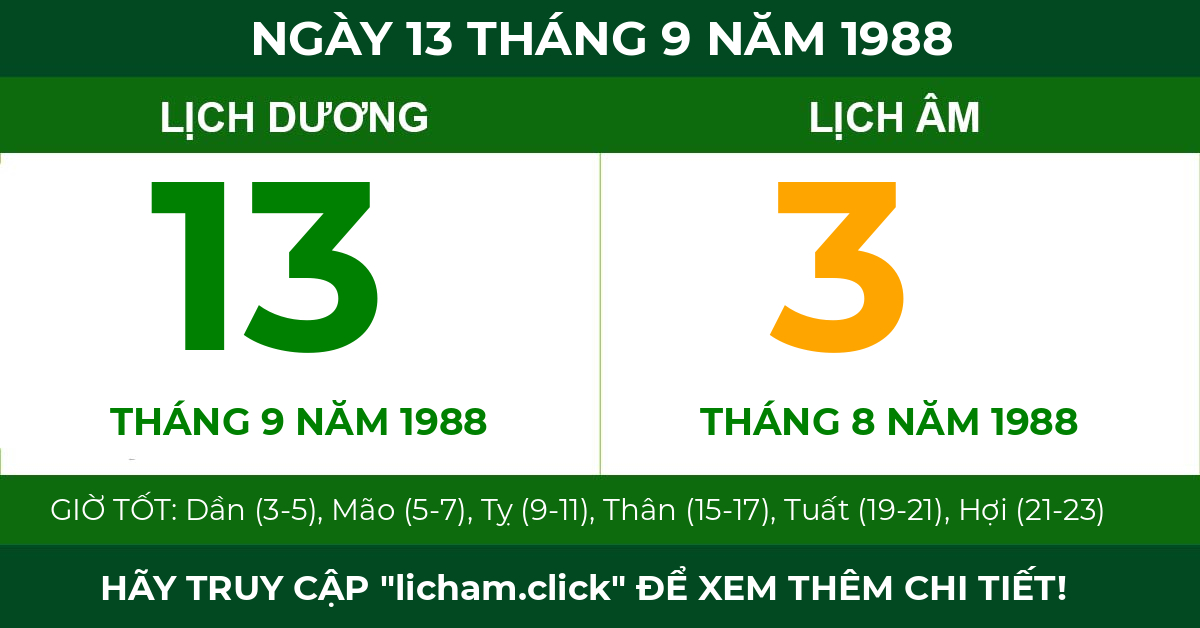 lịch âm ngày 13 tháng 9 năm 1988
