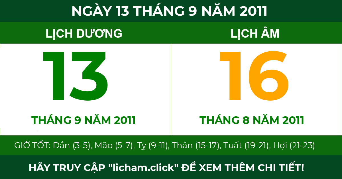 lịch âm ngày 13 tháng 9 năm 2011