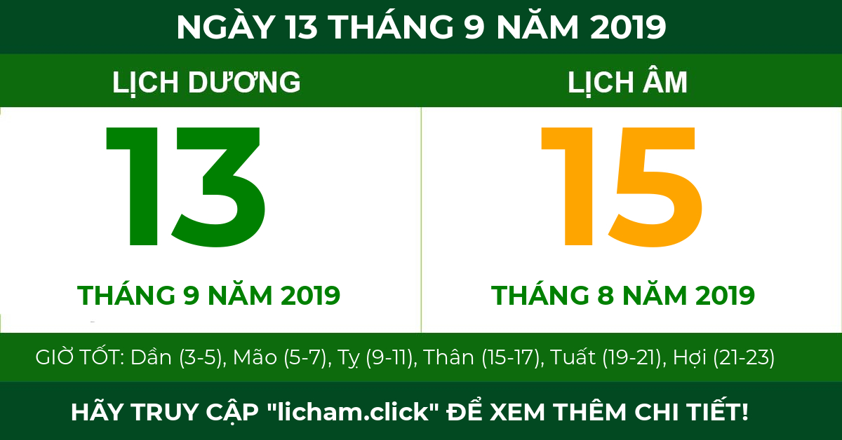 lịch âm ngày 13 tháng 9 năm 2019