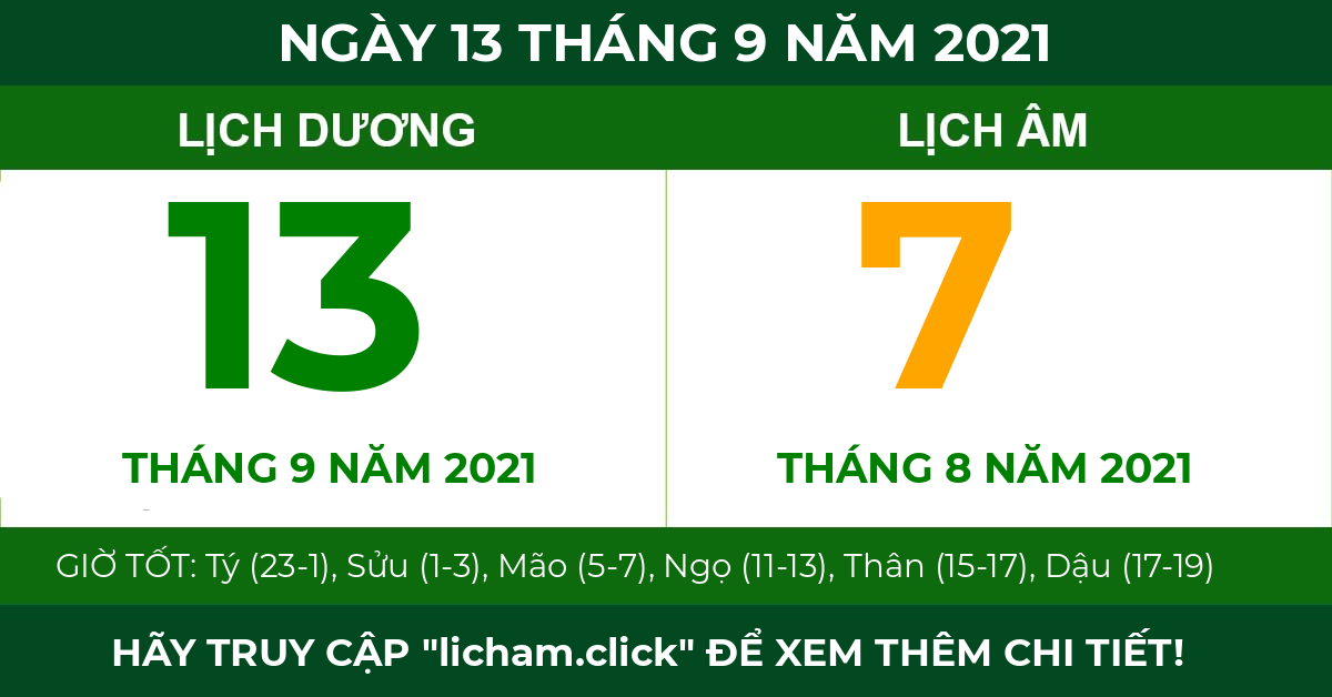 lịch âm ngày 13 tháng 9 năm 2021