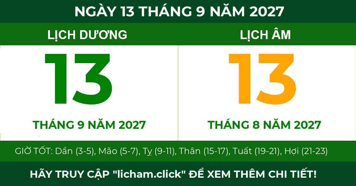 lịch âm ngày 13 tháng 9 năm 2027
