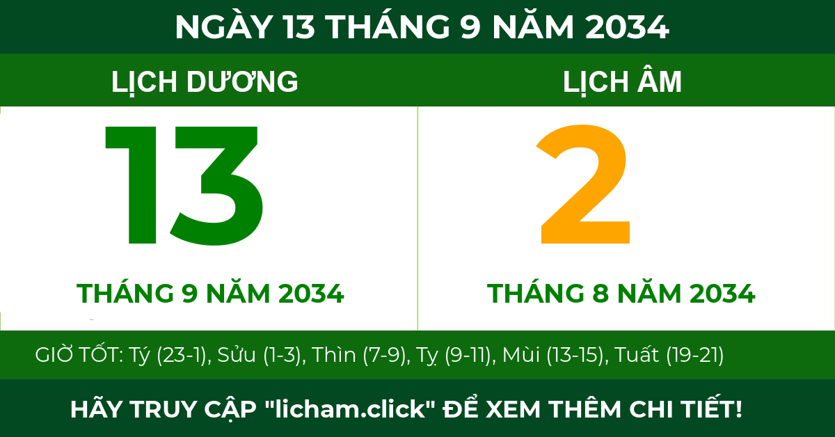 lịch âm ngày 13 tháng 9 năm 2034