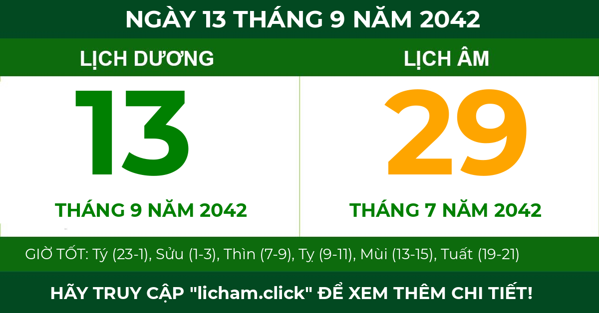 lịch âm ngày 13 tháng 9 năm 2042