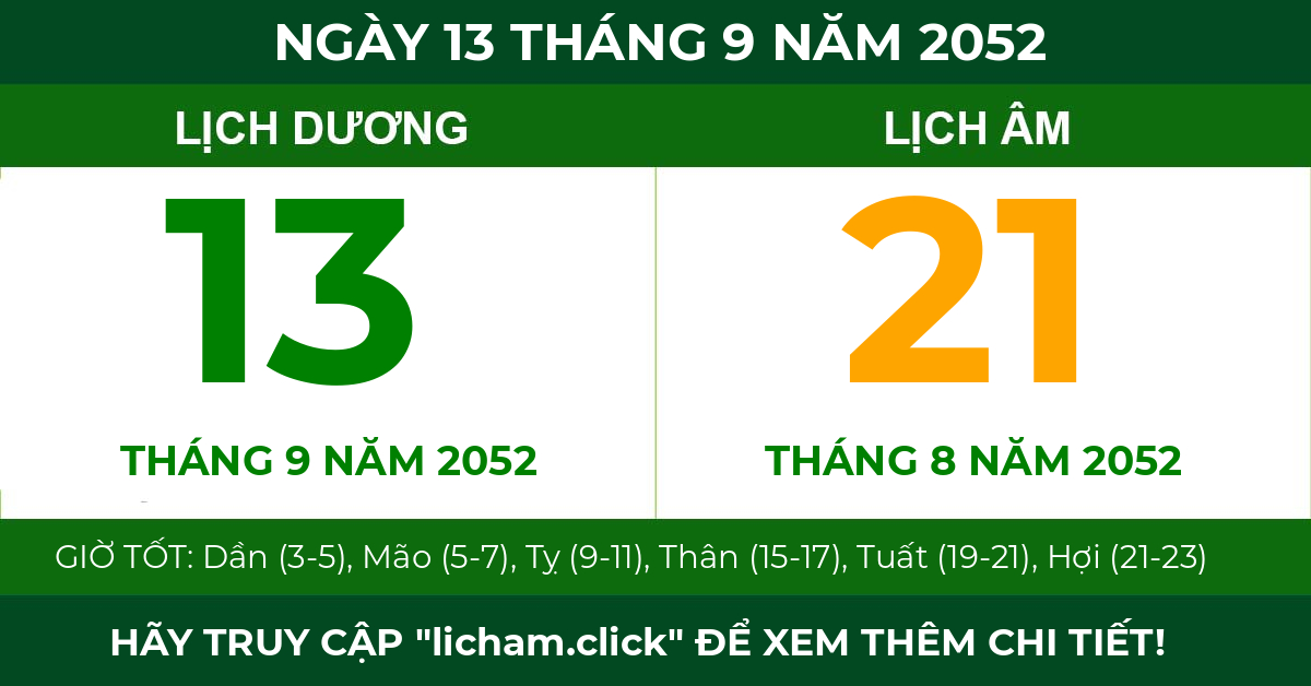 lịch âm ngày 13 tháng 9 năm 2052