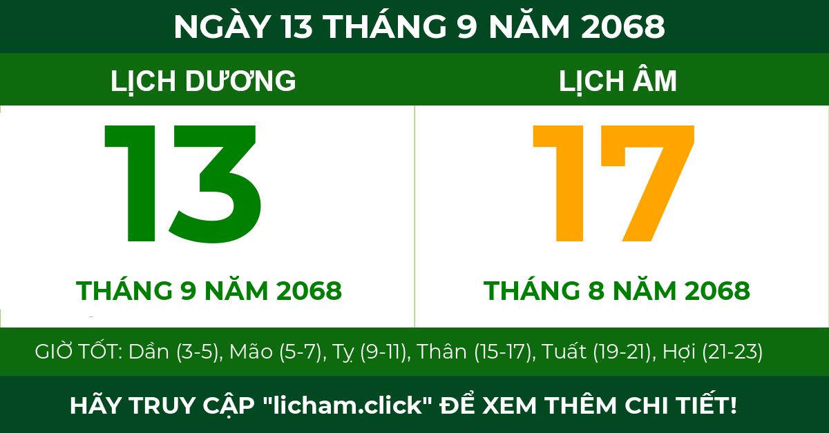 lịch âm ngày 13 tháng 9 năm 2068