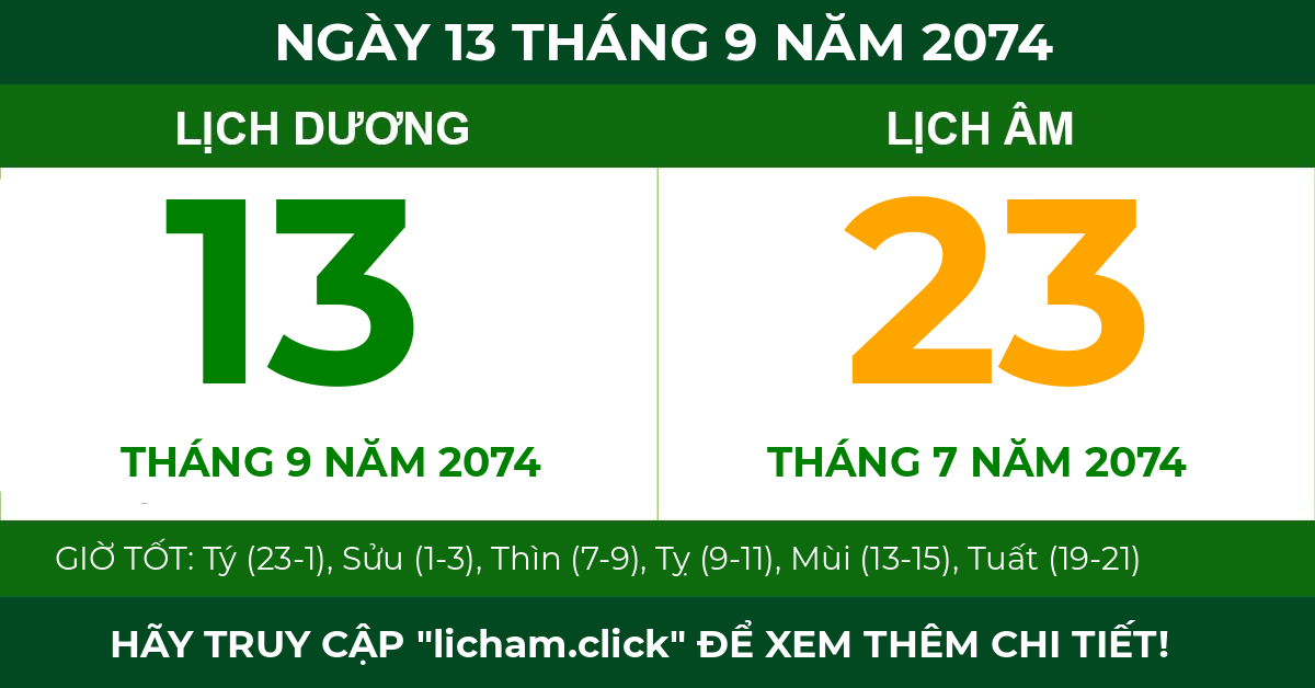 lịch âm ngày 13 tháng 9 năm 2074