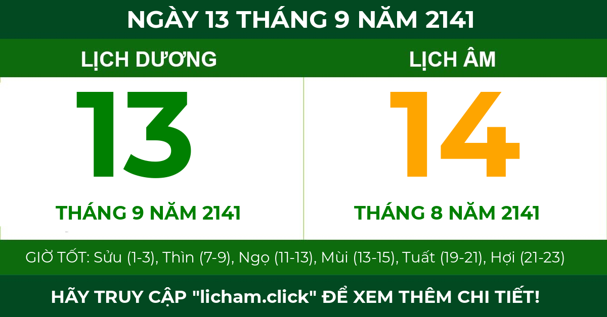 lịch âm ngày 13 tháng 9 năm 2141