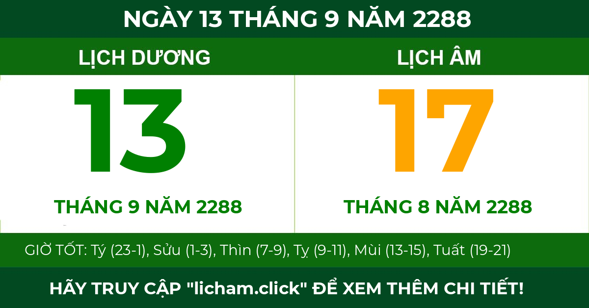 lịch âm ngày 13 tháng 9 năm 2288