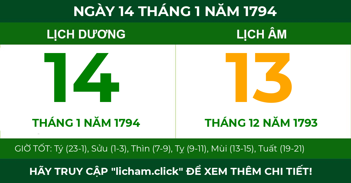 lịch âm ngày 14 tháng 1 năm 1794