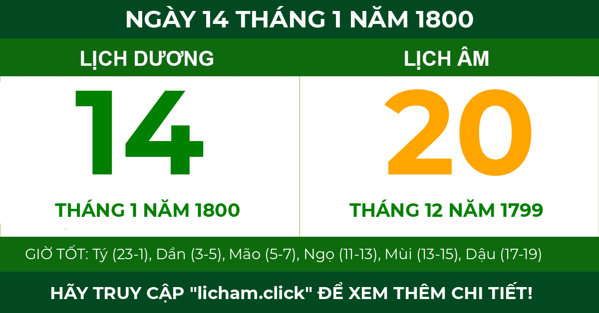 lịch âm ngày 14 tháng 1 năm 1800