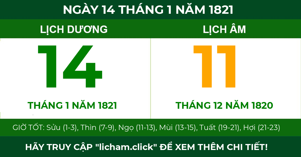 lịch âm ngày 14 tháng 1 năm 1821