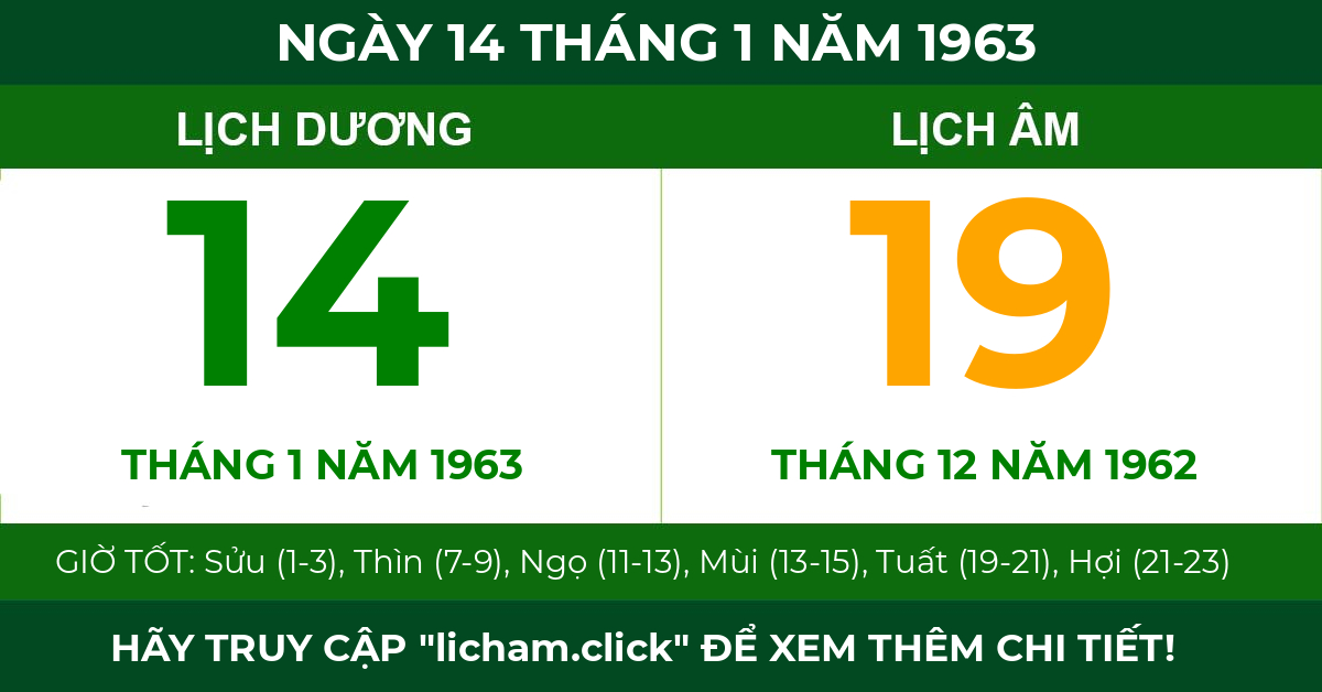 lịch âm ngày 14 tháng 1 năm 1963