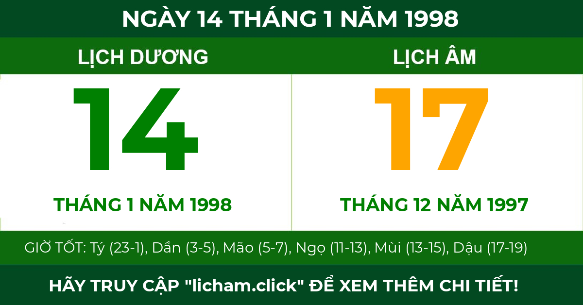 lịch âm ngày 14 tháng 1 năm 1998