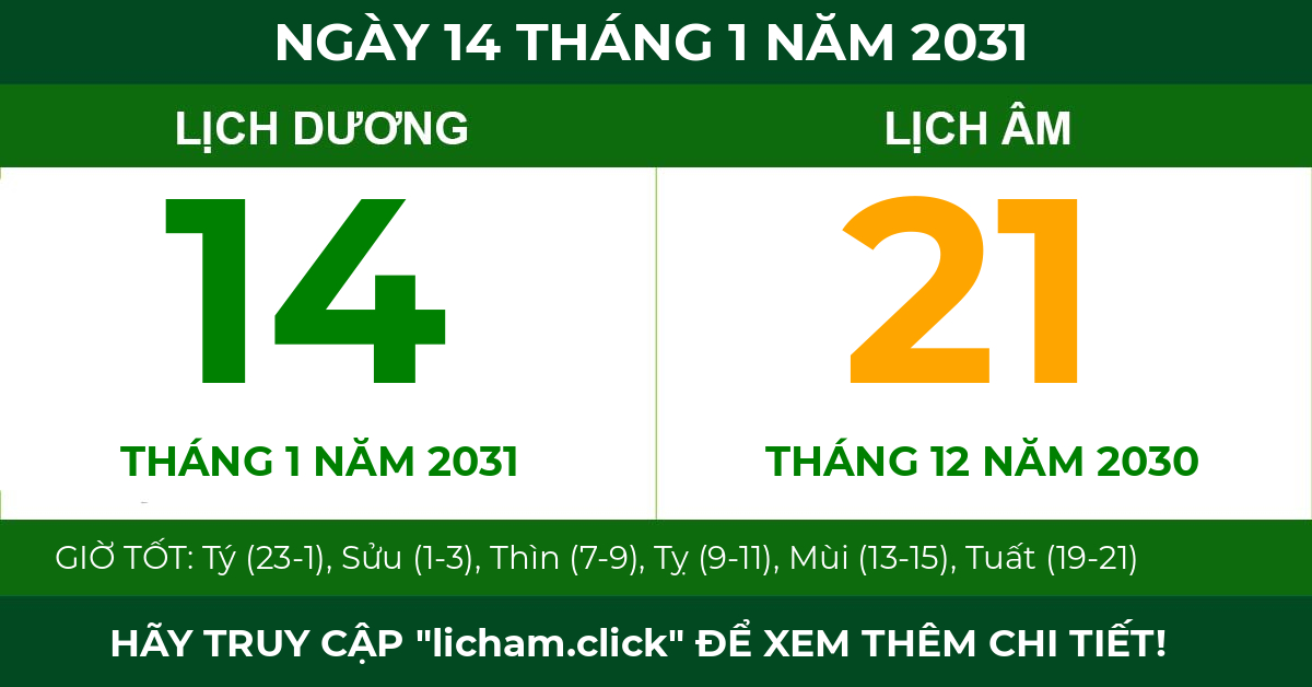 lịch âm ngày 14 tháng 1 năm 2031