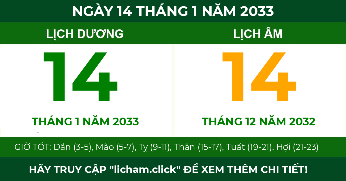 lịch âm ngày 14 tháng 1 năm 2033