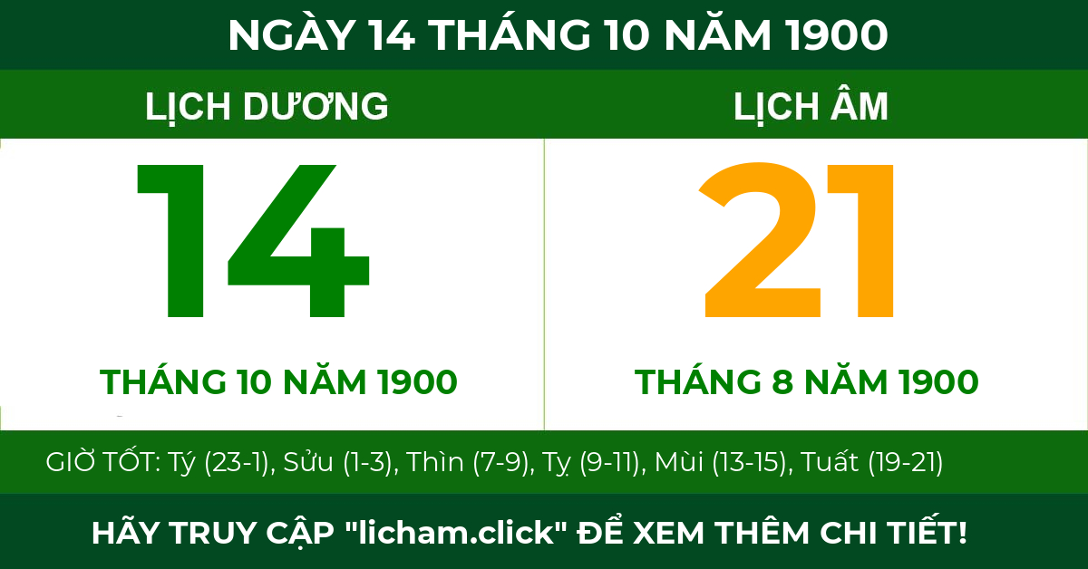 lịch âm ngày 14 tháng 10 năm 1900