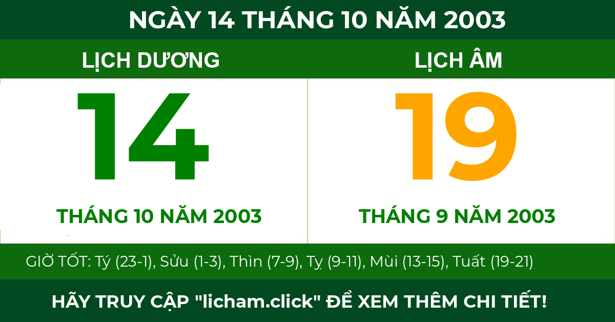 lịch âm ngày 14 tháng 10 năm 2003