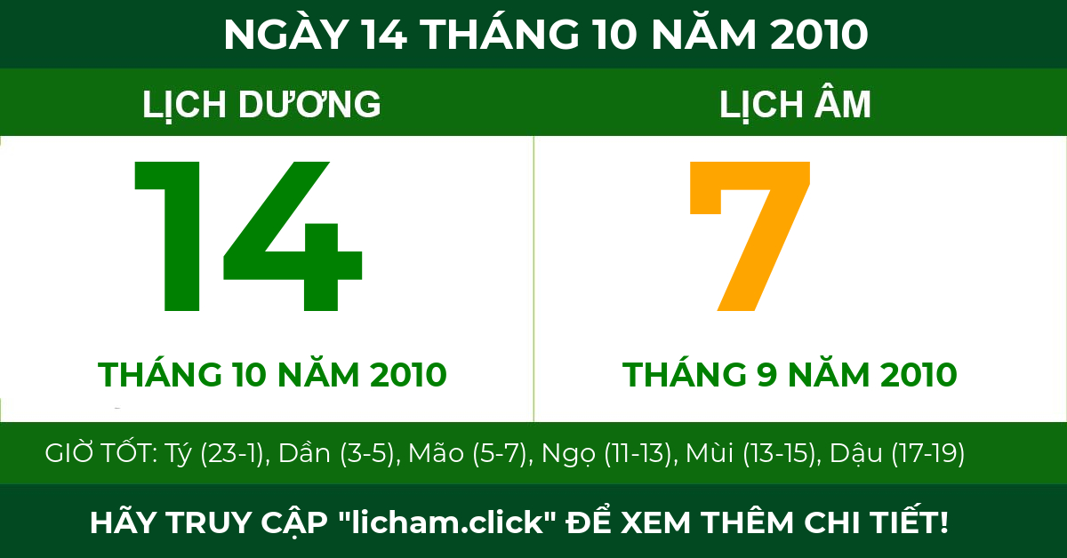 lịch âm ngày 14 tháng 10 năm 2010