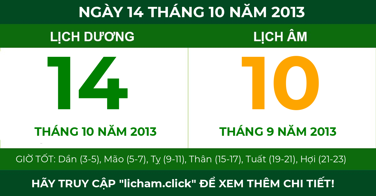lịch âm ngày 14 tháng 10 năm 2013