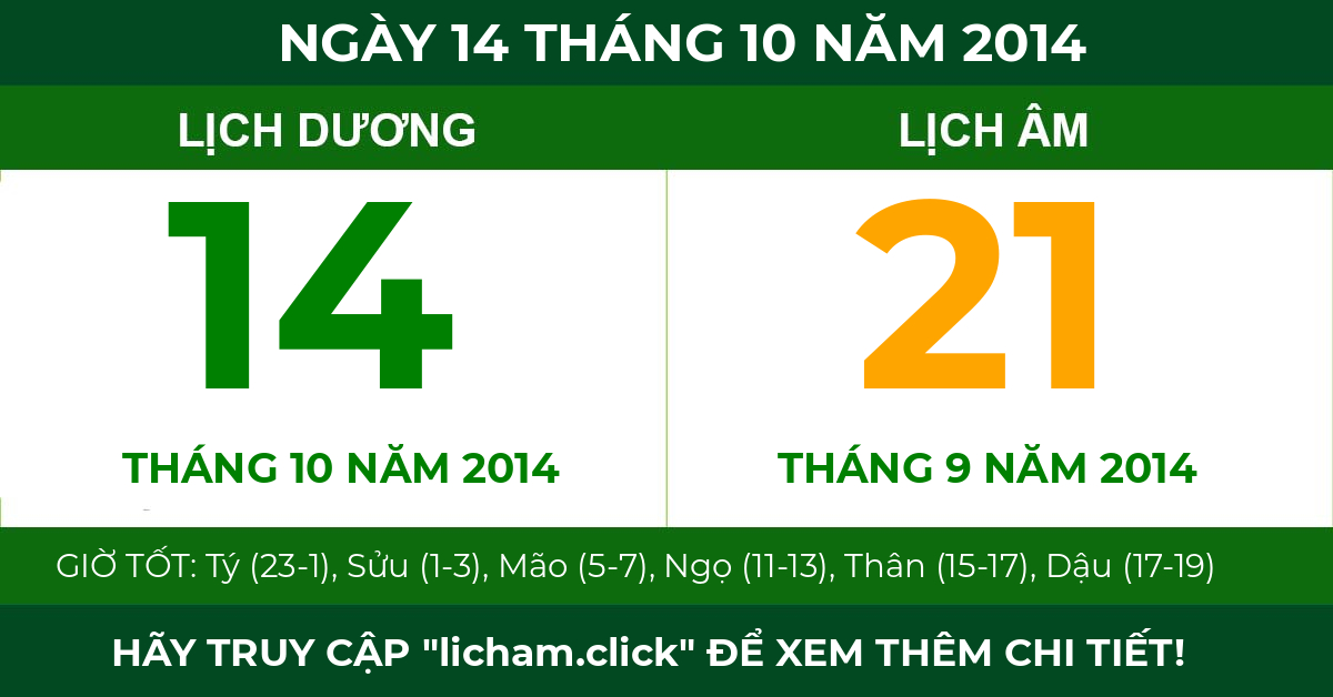 lịch âm ngày 14 tháng 10 năm 2014