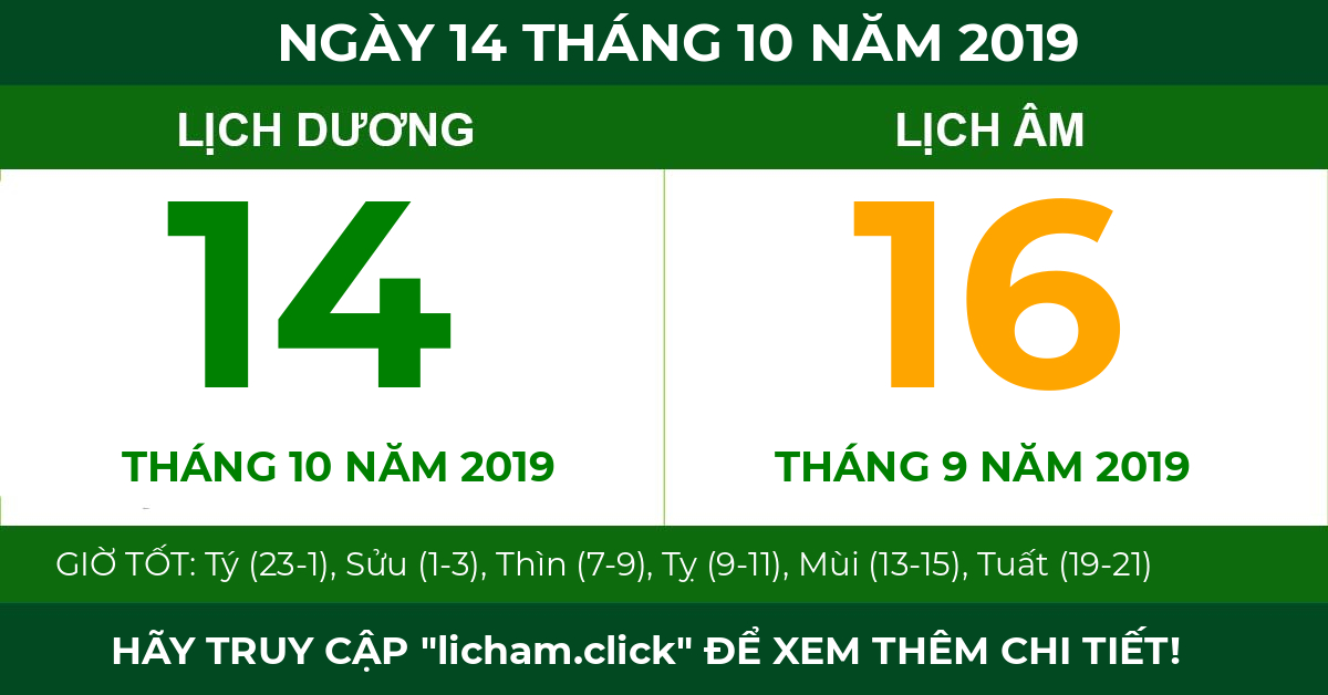 lịch âm ngày 14 tháng 10 năm 2019