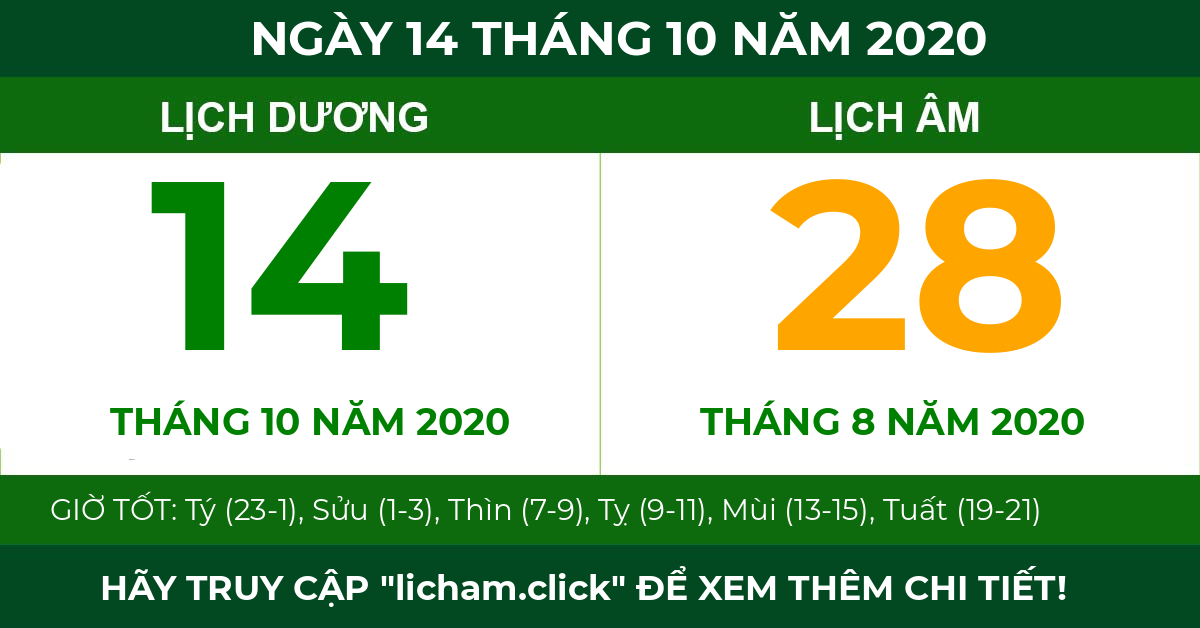 lịch âm ngày 14 tháng 10 năm 2020