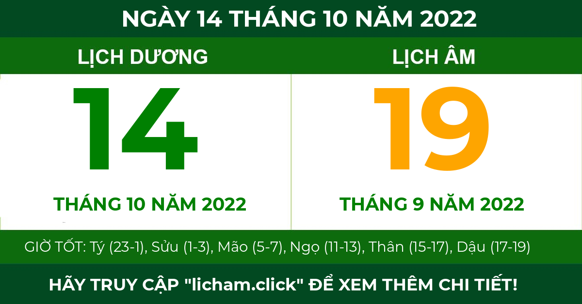 lịch âm ngày 14 tháng 10 năm 2022