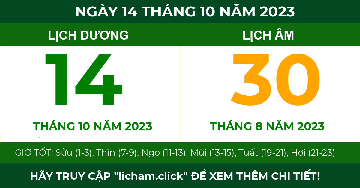 lịch âm ngày 14 tháng 10 năm 2023
