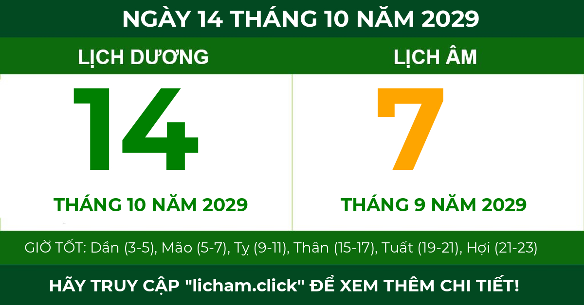 lịch âm ngày 14 tháng 10 năm 2029