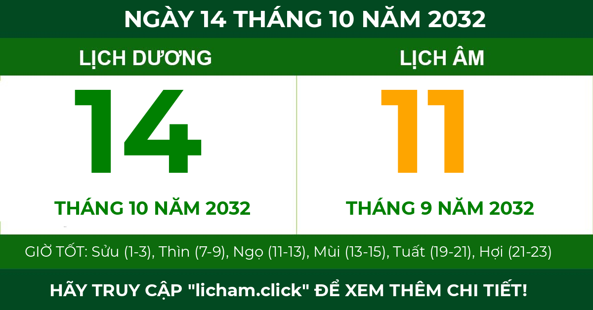 lịch âm ngày 14 tháng 10 năm 2032