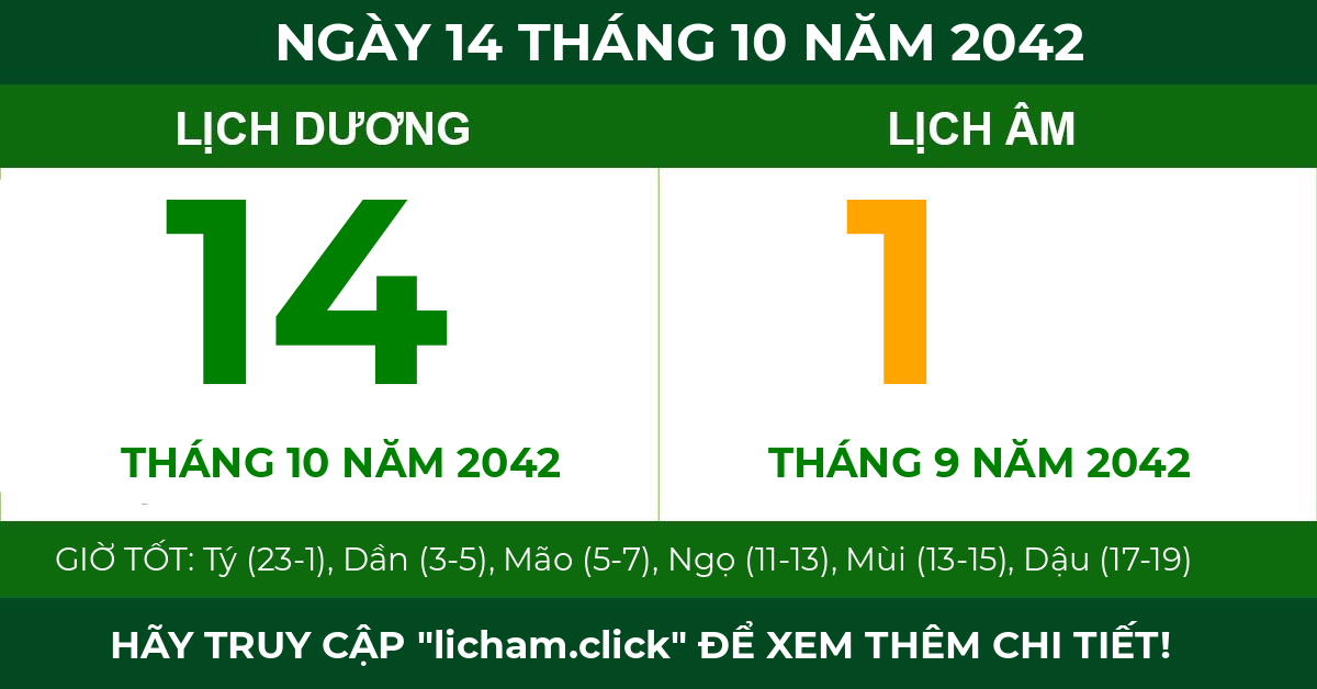lịch âm ngày 14 tháng 10 năm 2042