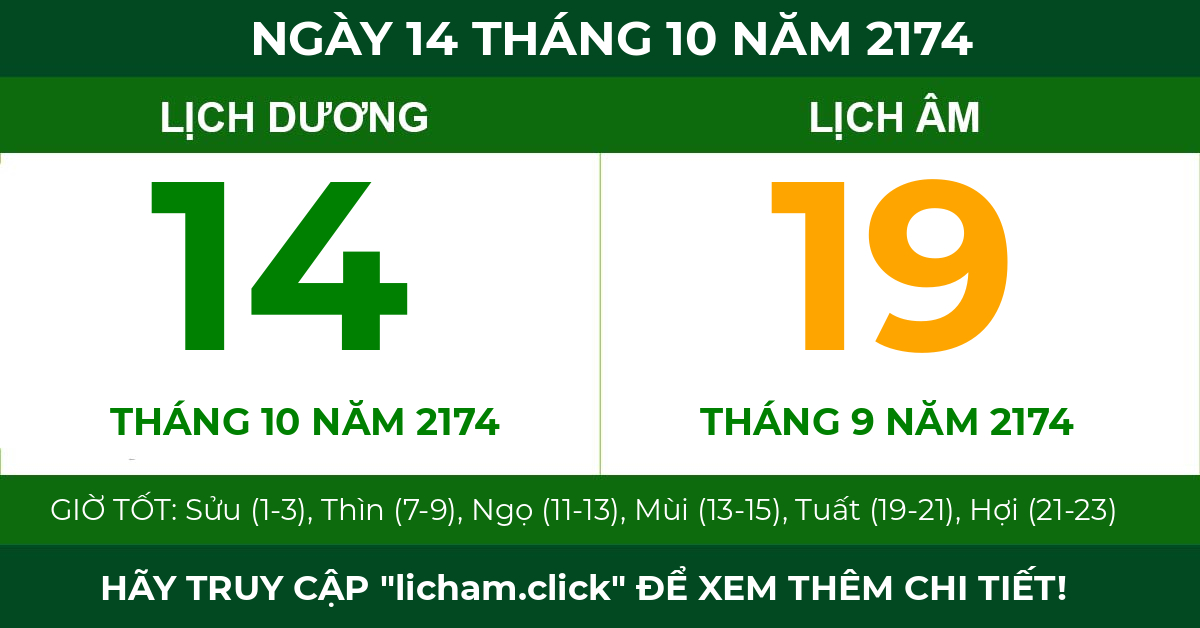 lịch âm ngày 14 tháng 10 năm 2174