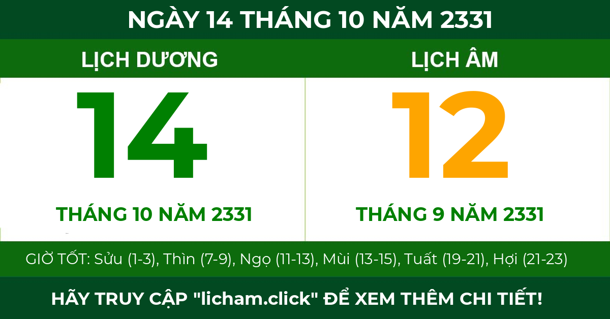 lịch âm ngày 14 tháng 10 năm 2331