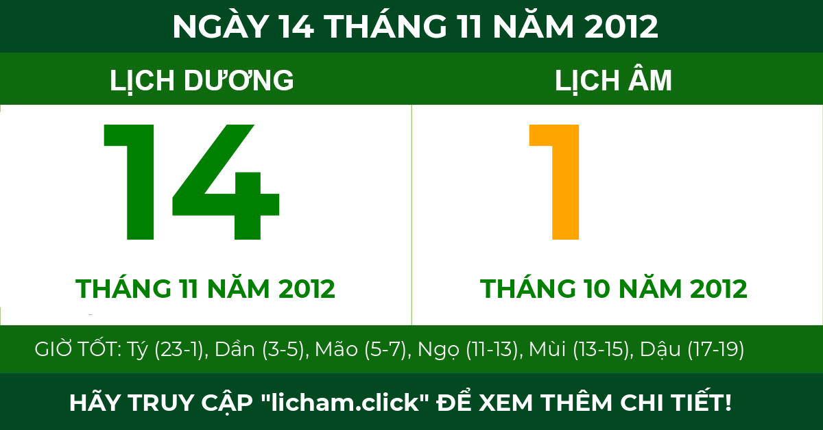 lịch âm ngày 14 tháng 11 năm 2012