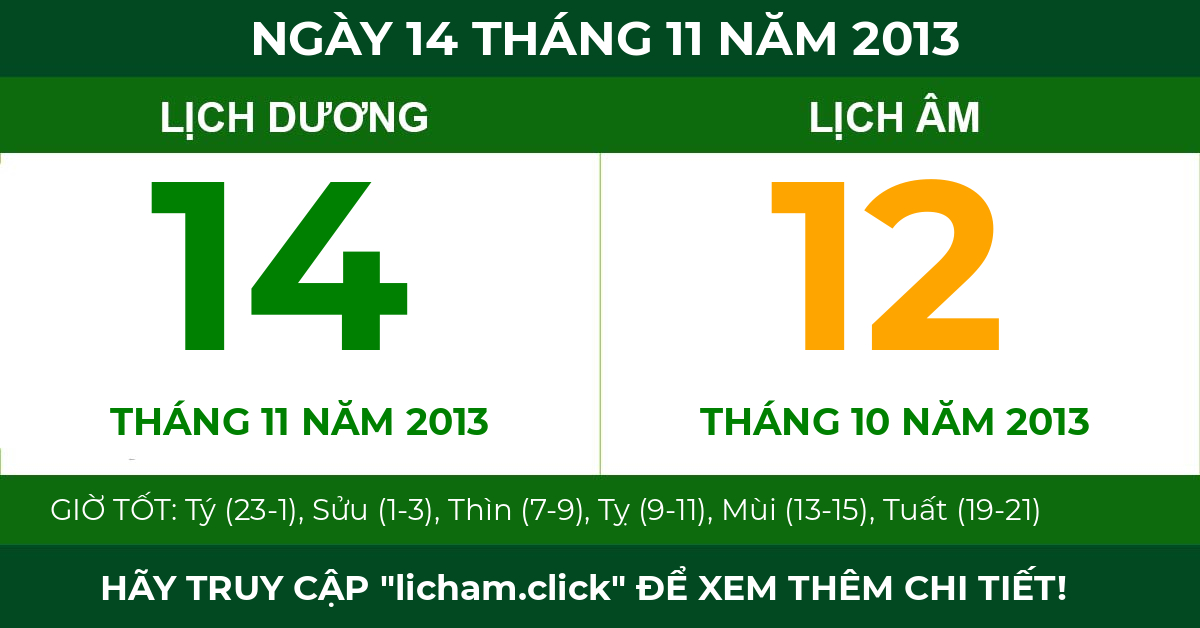 lịch âm ngày 14 tháng 11 năm 2013