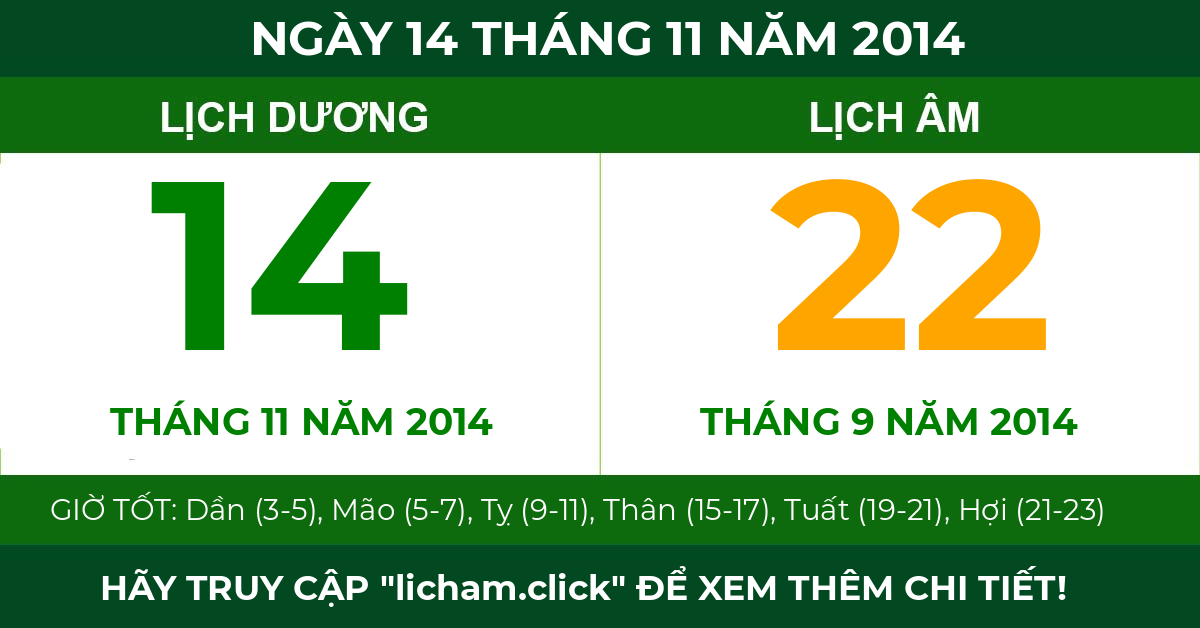 lịch âm ngày 14 tháng 11 năm 2014
