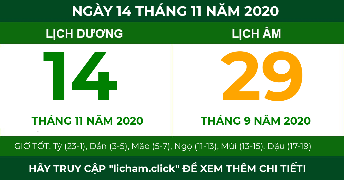 lịch âm ngày 14 tháng 11 năm 2020