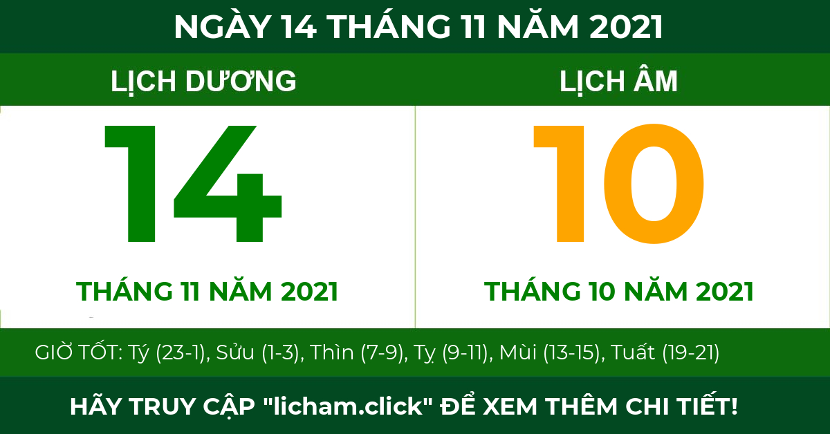 lịch âm ngày 14 tháng 11 năm 2021