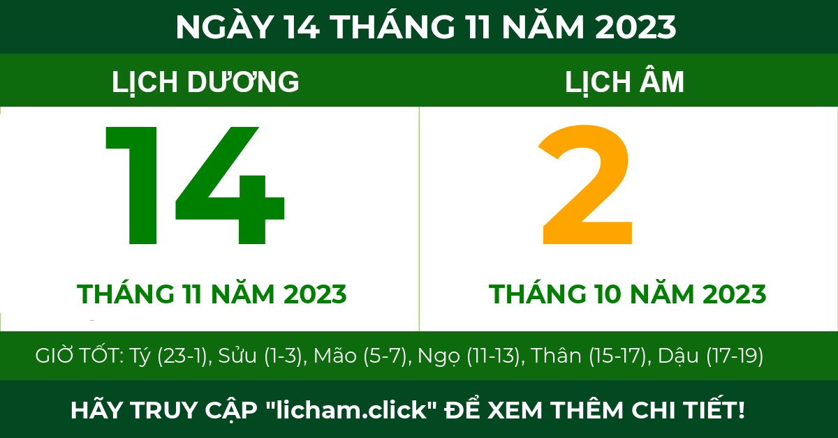 lịch âm ngày 14 tháng 11 năm 2023