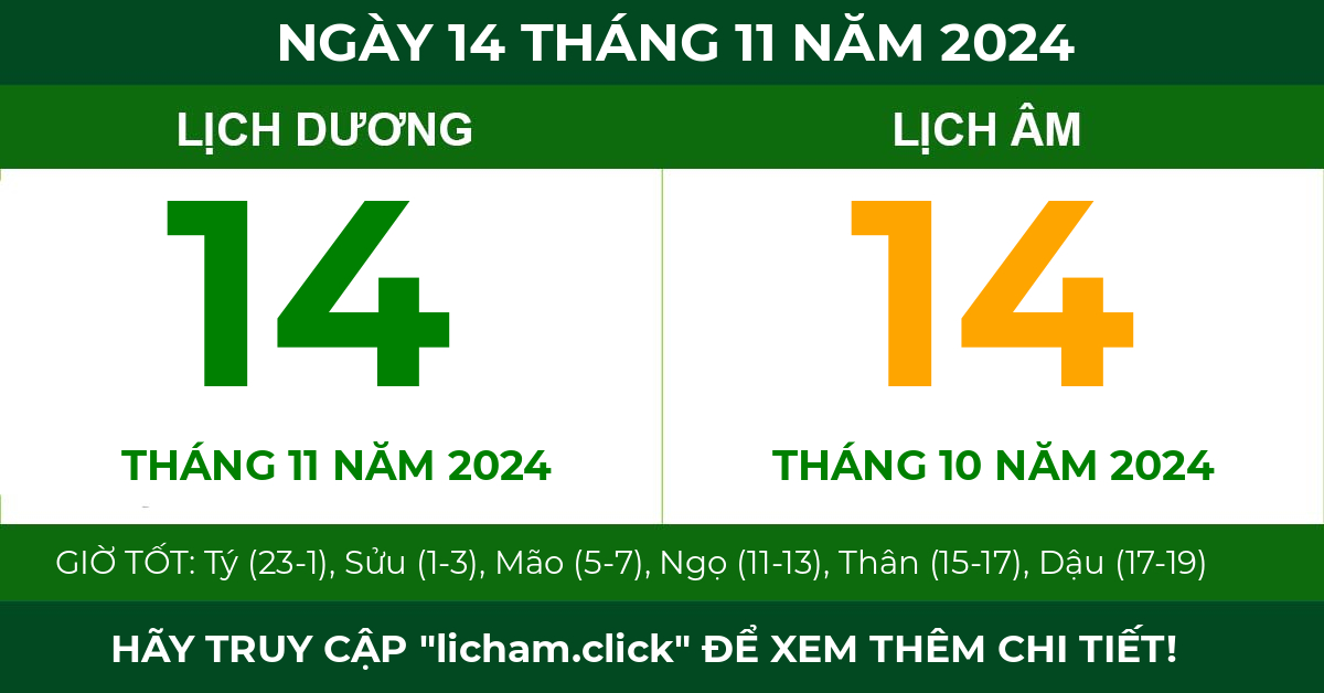 lịch âm ngày 14 tháng 11 năm 2024