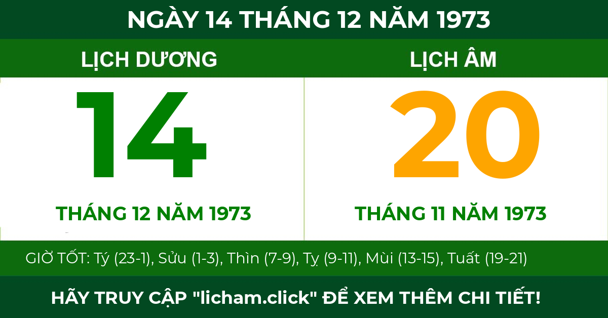 lịch âm ngày 14 tháng 12 năm 1973