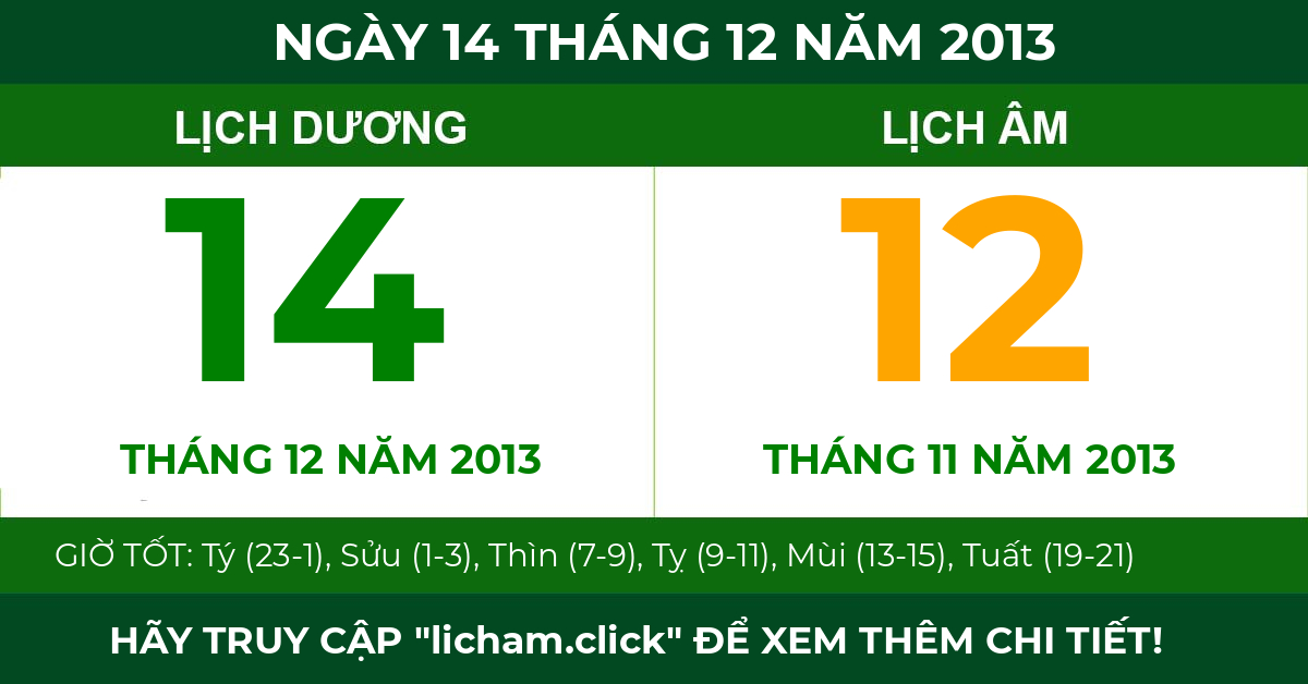 lịch âm ngày 14 tháng 12 năm 2013