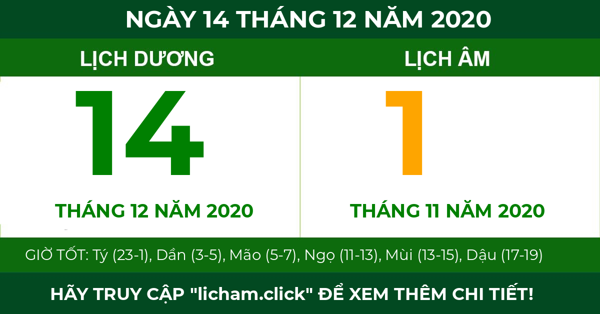 lịch âm ngày 14 tháng 12 năm 2020