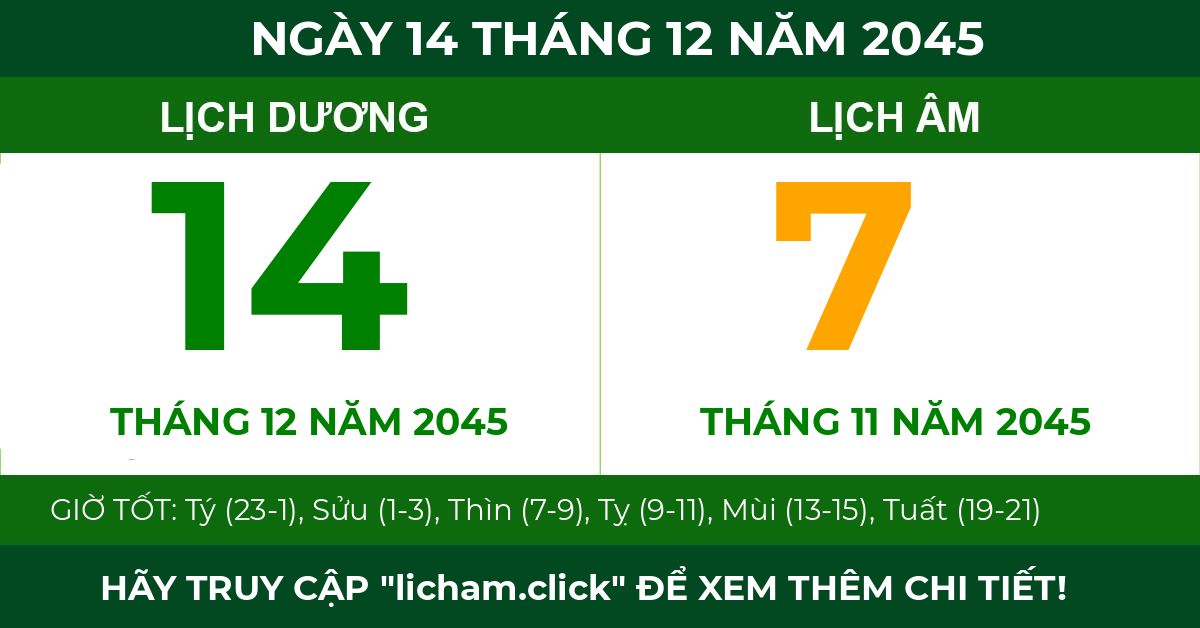 lịch âm ngày 14 tháng 12 năm 2045