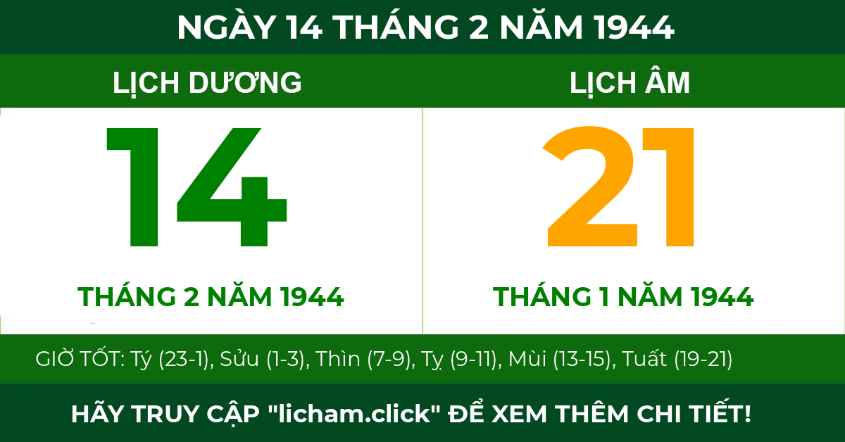 lịch âm ngày 14 tháng 2 năm 1944